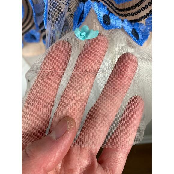 Eva Franco Women's 0P Pleated Blue Butterfly Black Sequin Tulle Skirt - Picture 4 of 10